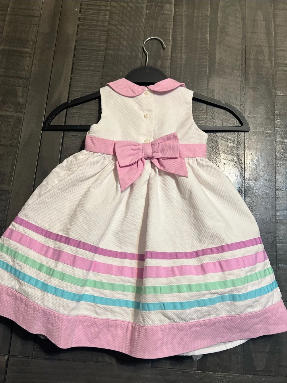 Gymboree White Dress with Pink Collar and Pastel Stripe Trim